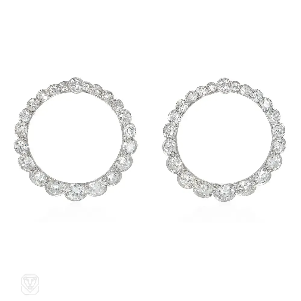 Mid-century scalloped diamond graduated hoop earrings