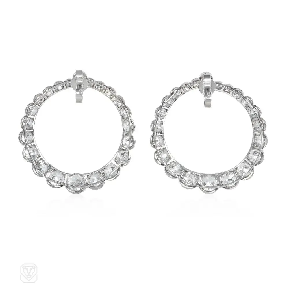 Mid-century scalloped diamond graduated hoop earrings