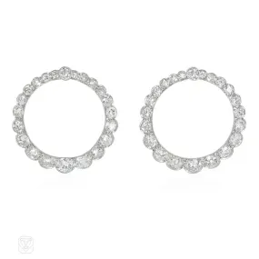 Mid-century scalloped diamond graduated hoop earrings