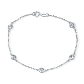 Minimalist Cubic Zirconia Chain Link Bracelet Sterling Silver 7.5 Inch