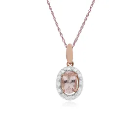 Morganit Halskette, 9 Karat Rosegold Morganit & Diamant Oval Halo Anhänger auf 45cm Kette