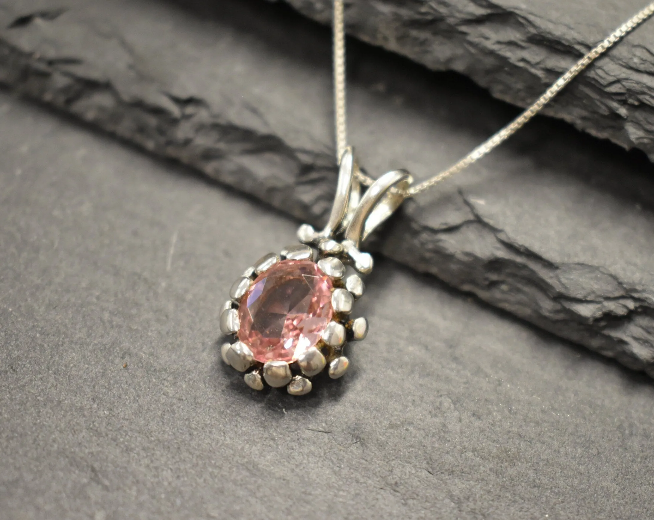 Morganite Necklace - Pink Vintage Pendant - Silver Morganite Necklace
