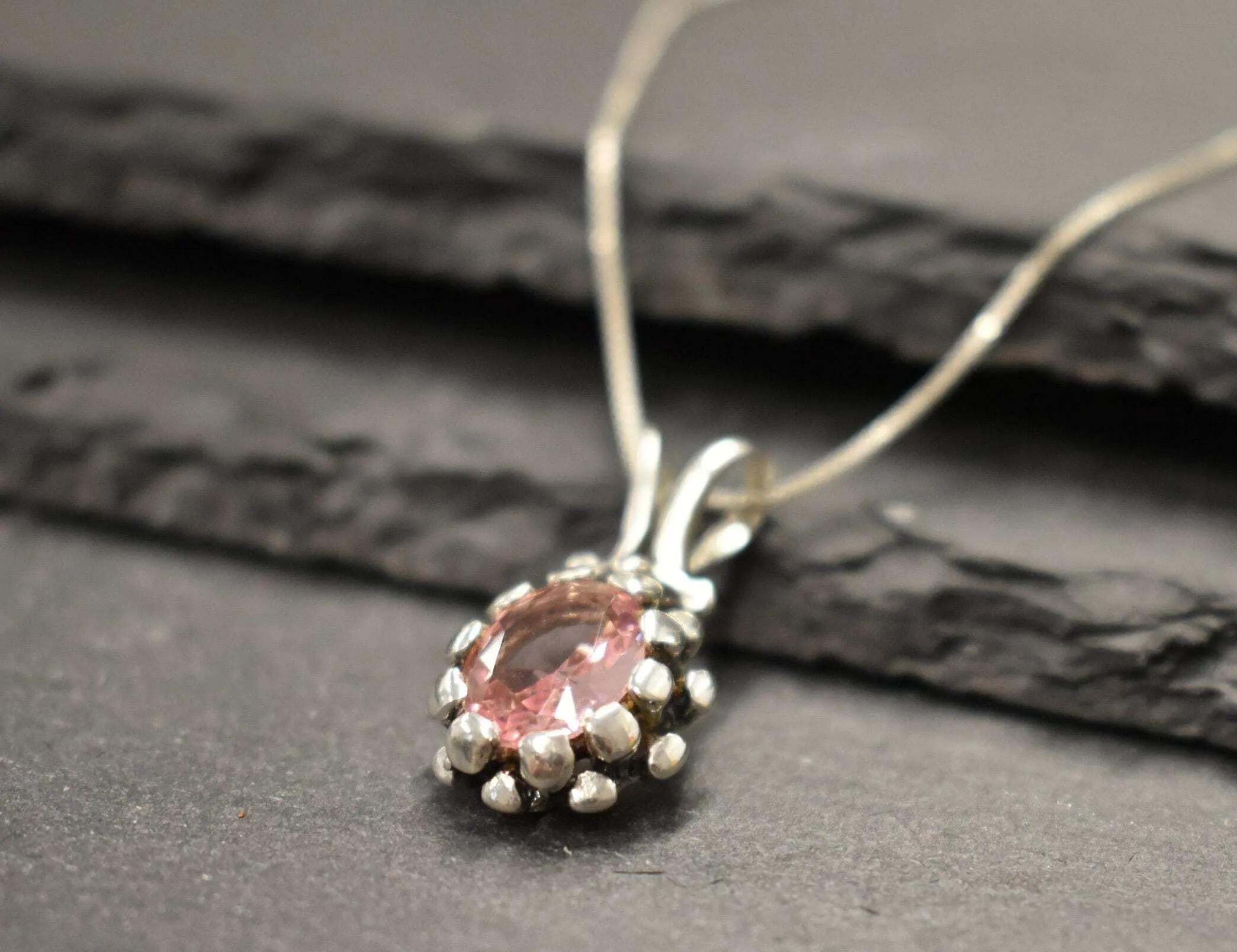 Morganite Necklace - Pink Vintage Pendant - Silver Morganite Necklace