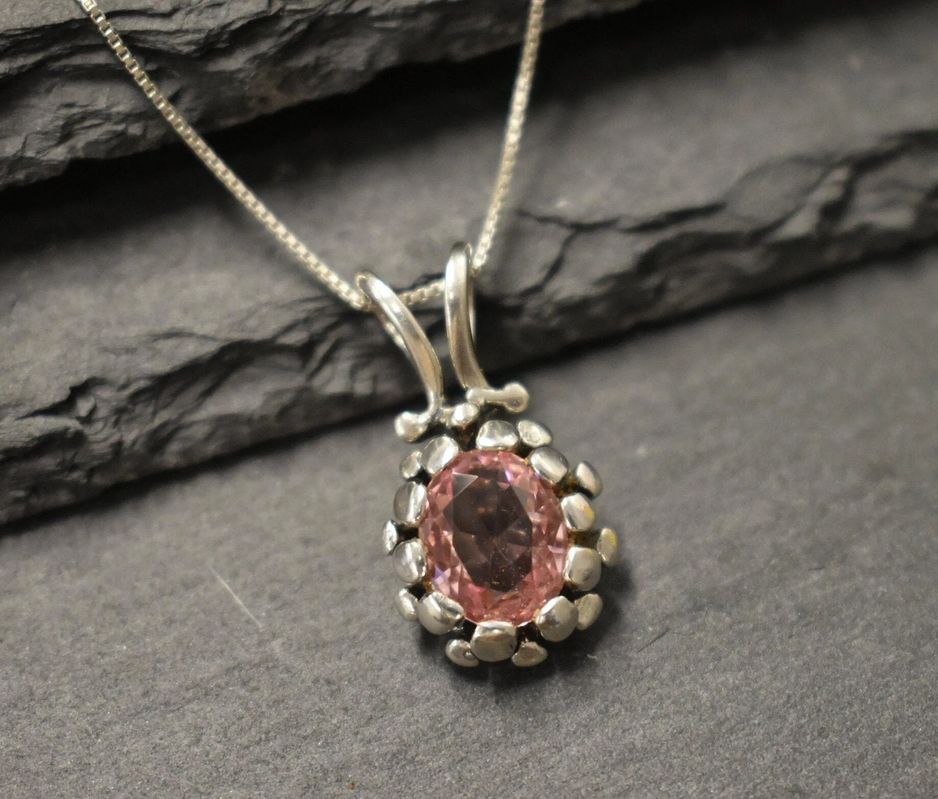 Morganite Necklace - Pink Vintage Pendant - Silver Morganite Necklace