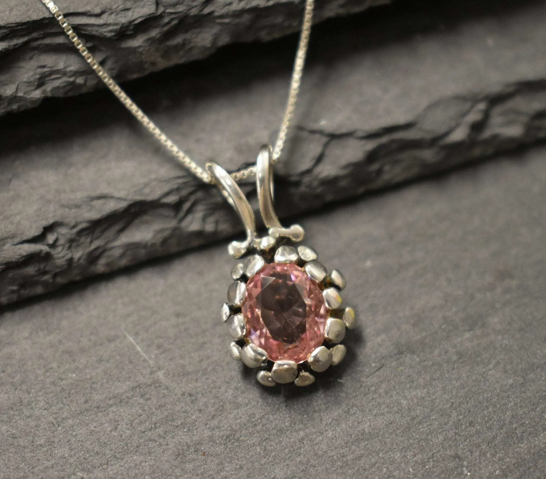 Morganite Necklace - Pink Vintage Pendant - Silver Morganite Necklace