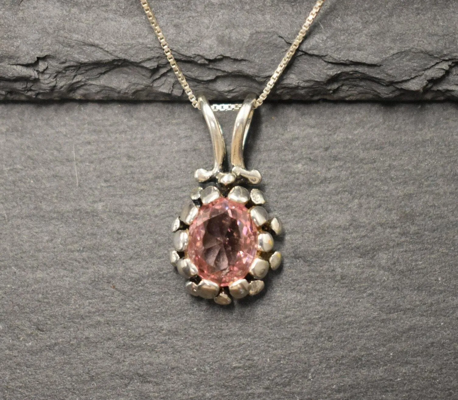 Morganite Necklace - Pink Vintage Pendant - Silver Morganite Necklace