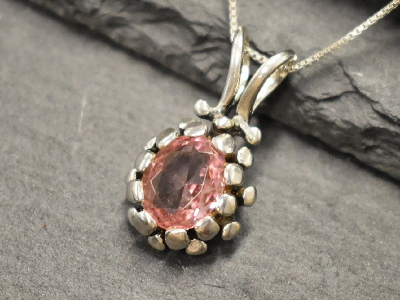Morganite Necklace - Pink Vintage Pendant - Silver Morganite Necklace