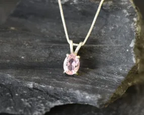 Morganite Pendant - Dainty Oval Pendant - Pink Diamond Necklace