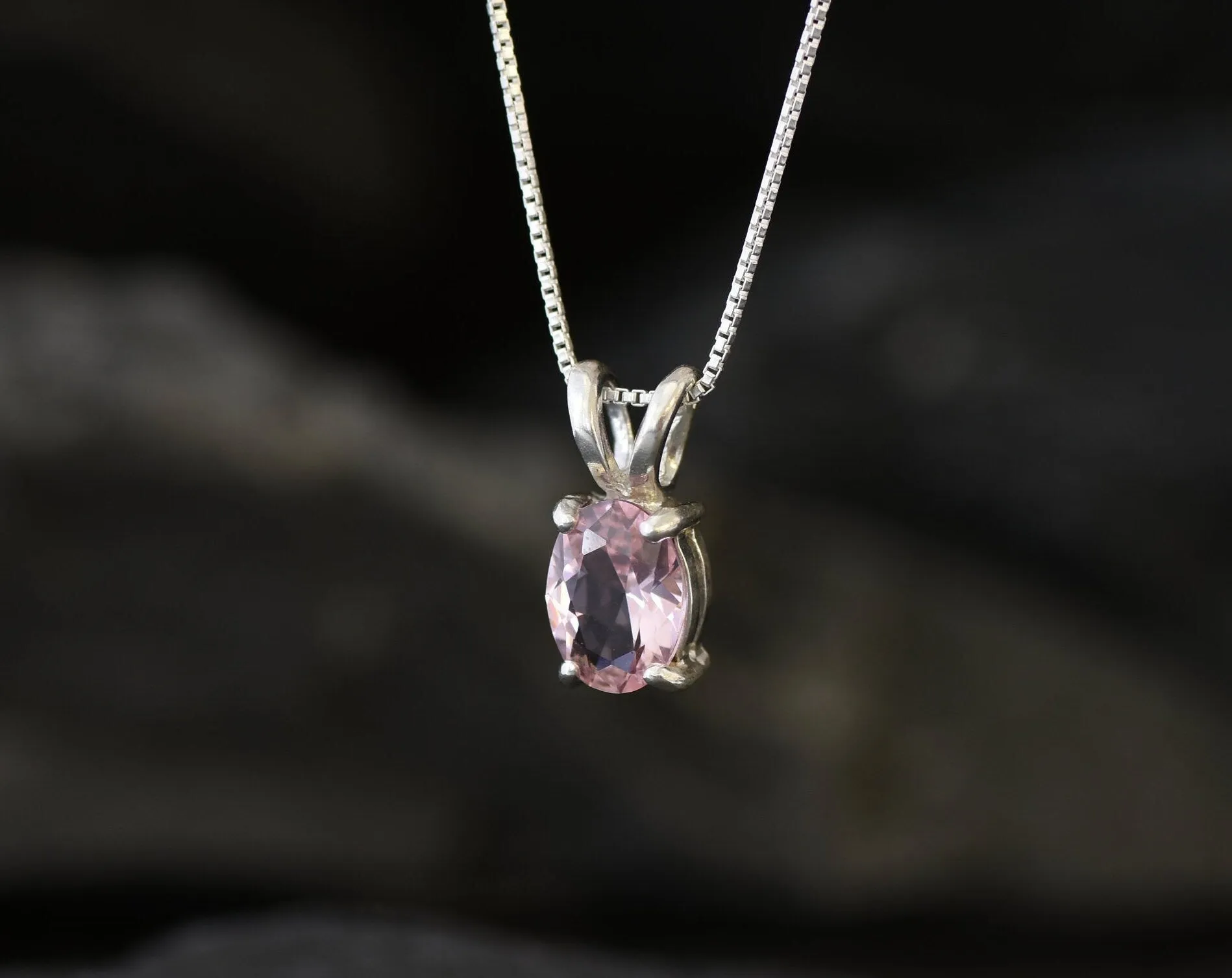 Morganite Pendant - Dainty Oval Pendant - Pink Diamond Necklace
