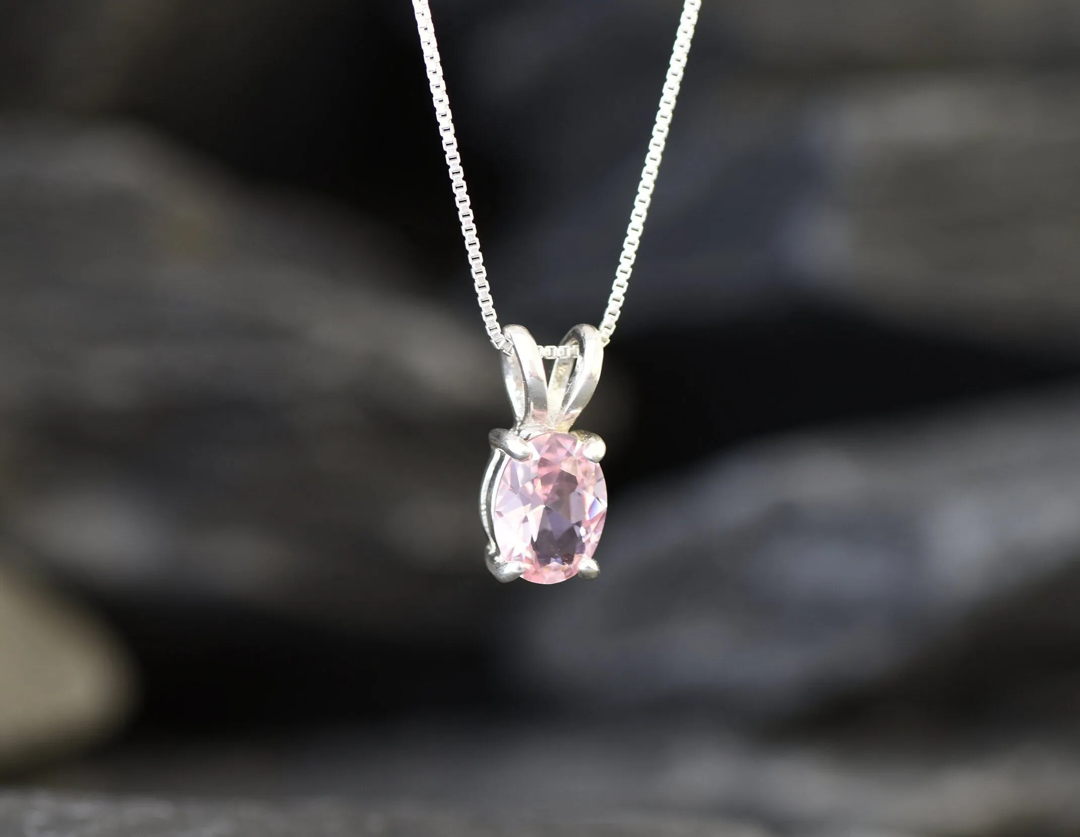 Morganite Pendant - Dainty Oval Pendant - Pink Diamond Necklace
