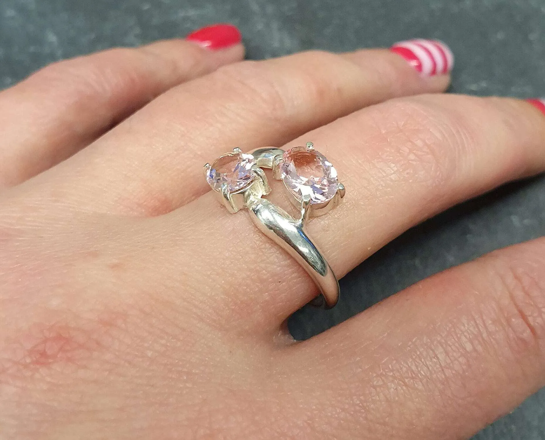 Morganite Ring - Pink Diamond Ring - Pink Bypass Ring