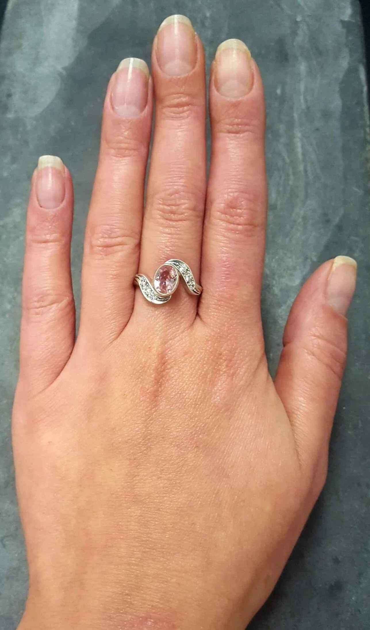 Morganite Ring - Pink Engagement Ring - Vintage Wave Ring