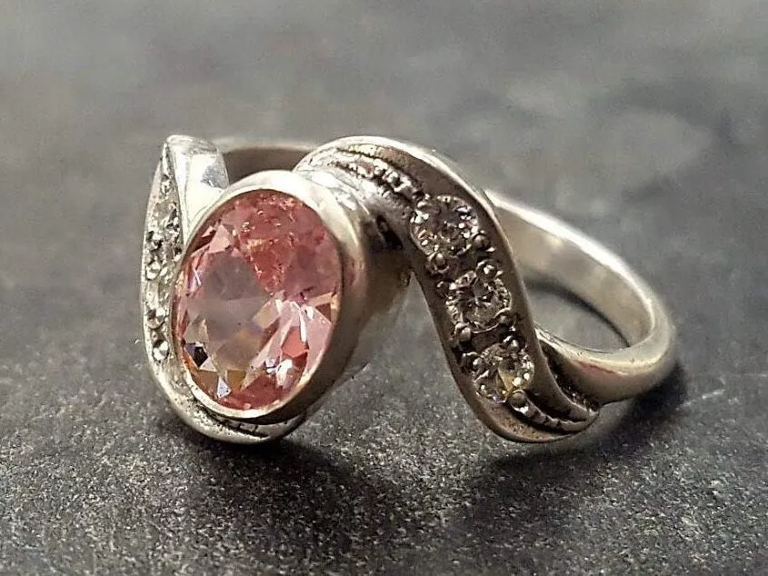 Morganite Ring - Pink Engagement Ring - Vintage Wave Ring