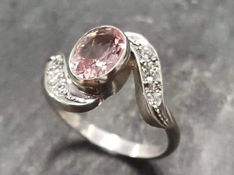Morganite Ring - Pink Engagement Ring - Vintage Wave Ring