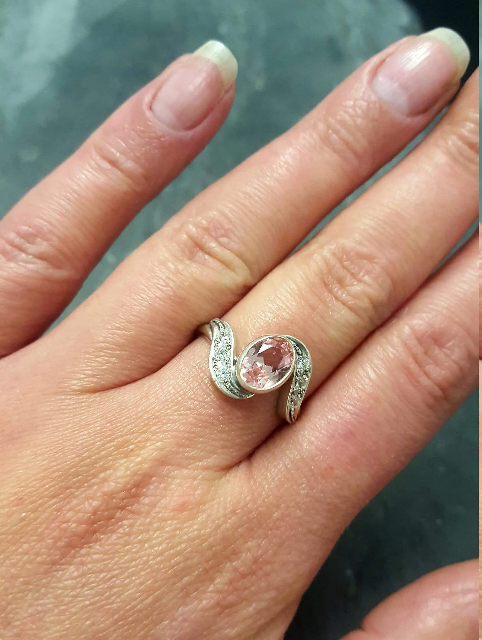 Morganite Ring - Pink Engagement Ring - Vintage Wave Ring