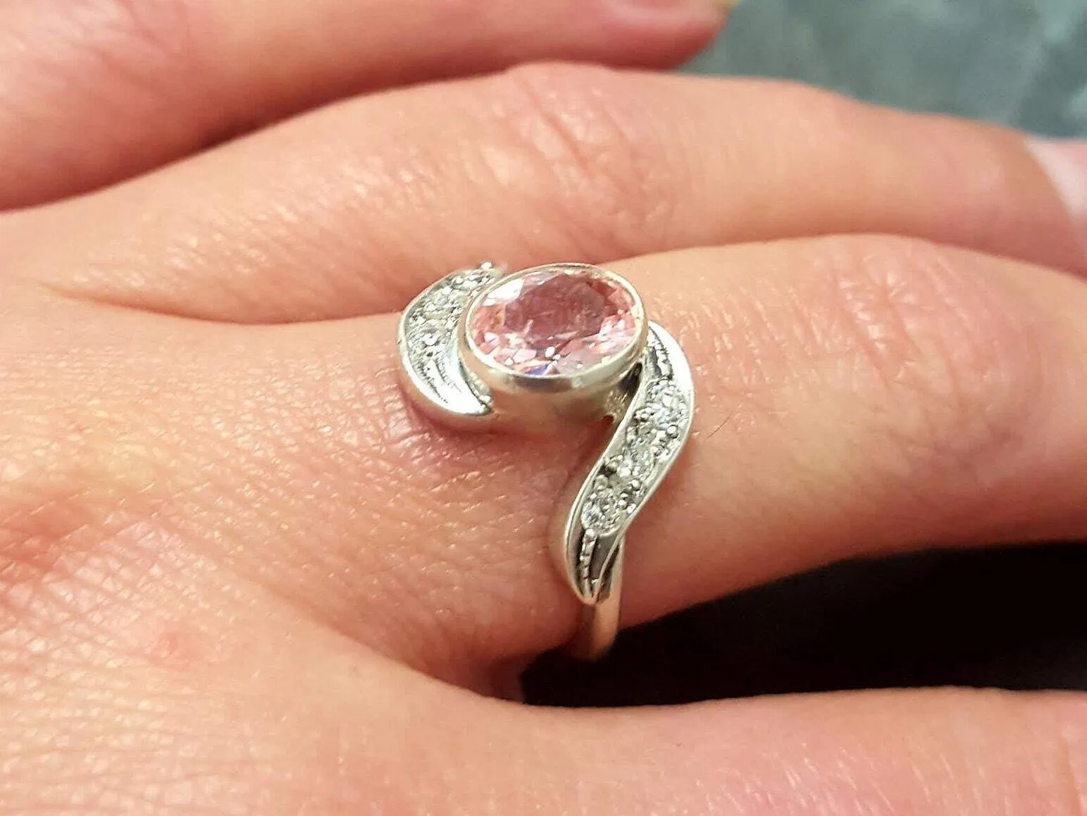 Morganite Ring - Pink Engagement Ring - Vintage Wave Ring