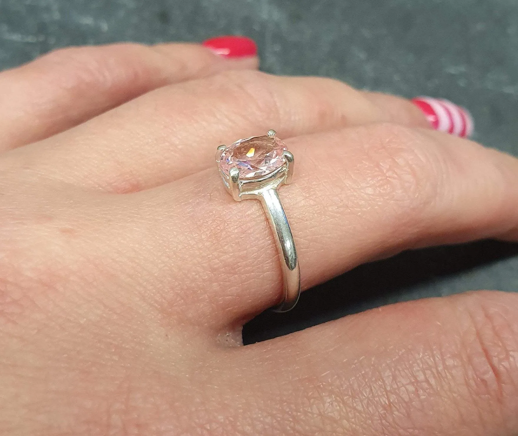 Morganite Ring - Pink Solitaire Ring - Oval Morganite Ring