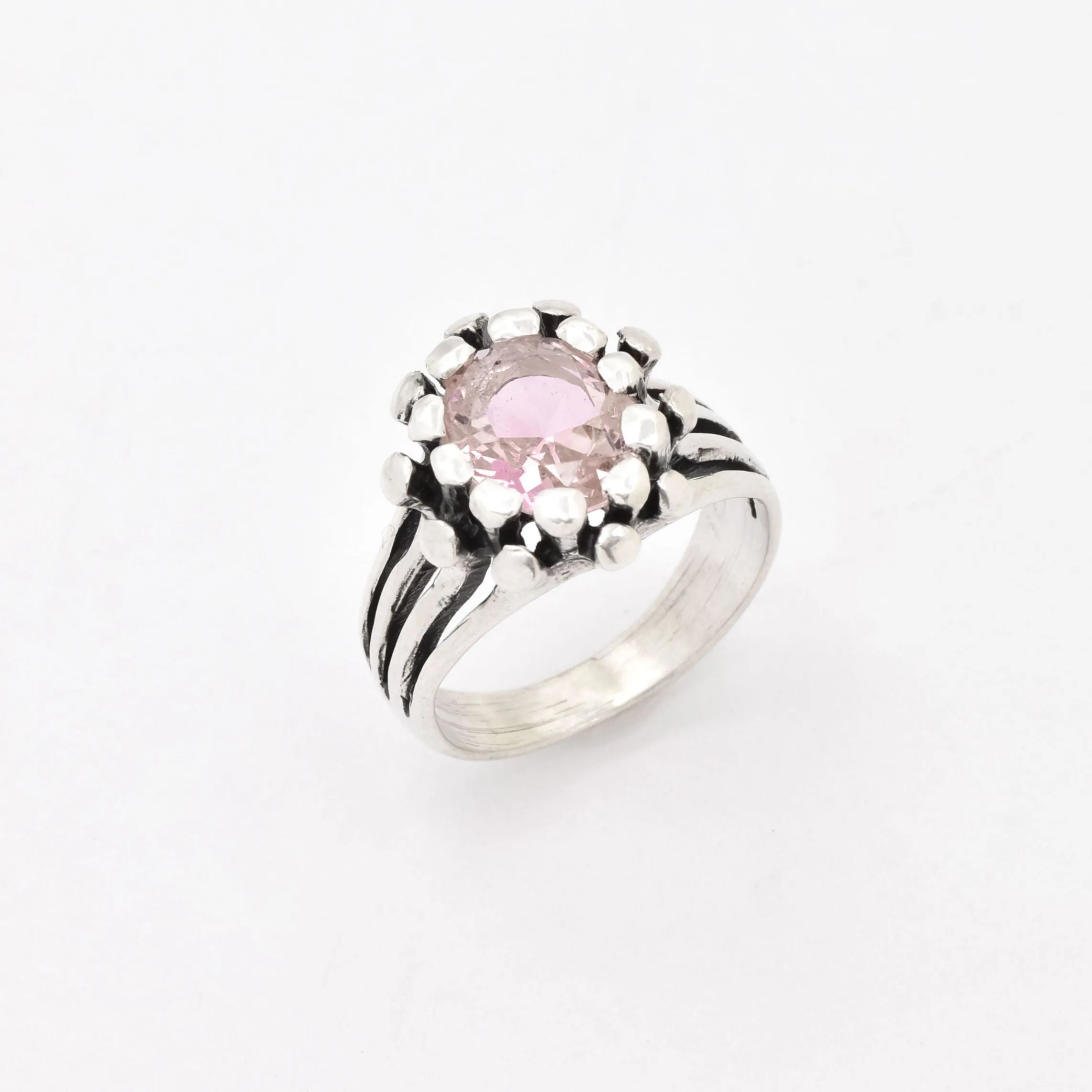 Morganite Silver Ring - Pink Flower Ring - Oval Morganite Ring