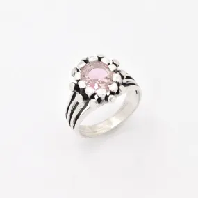 Morganite Silver Ring - Pink Flower Ring - Oval Morganite Ring