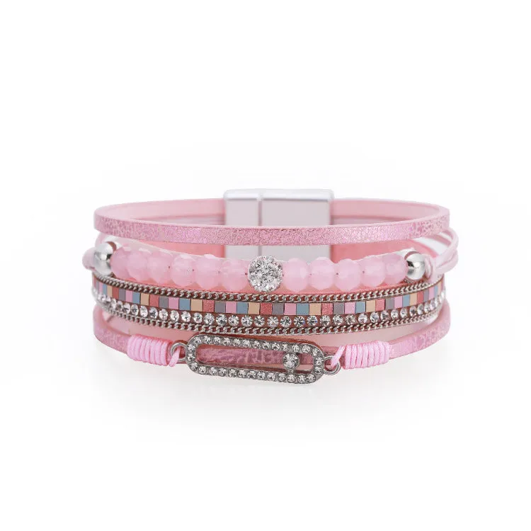 Multilayer Bohemian Beaded Rhinestone Bracelets in Variety Of Colors