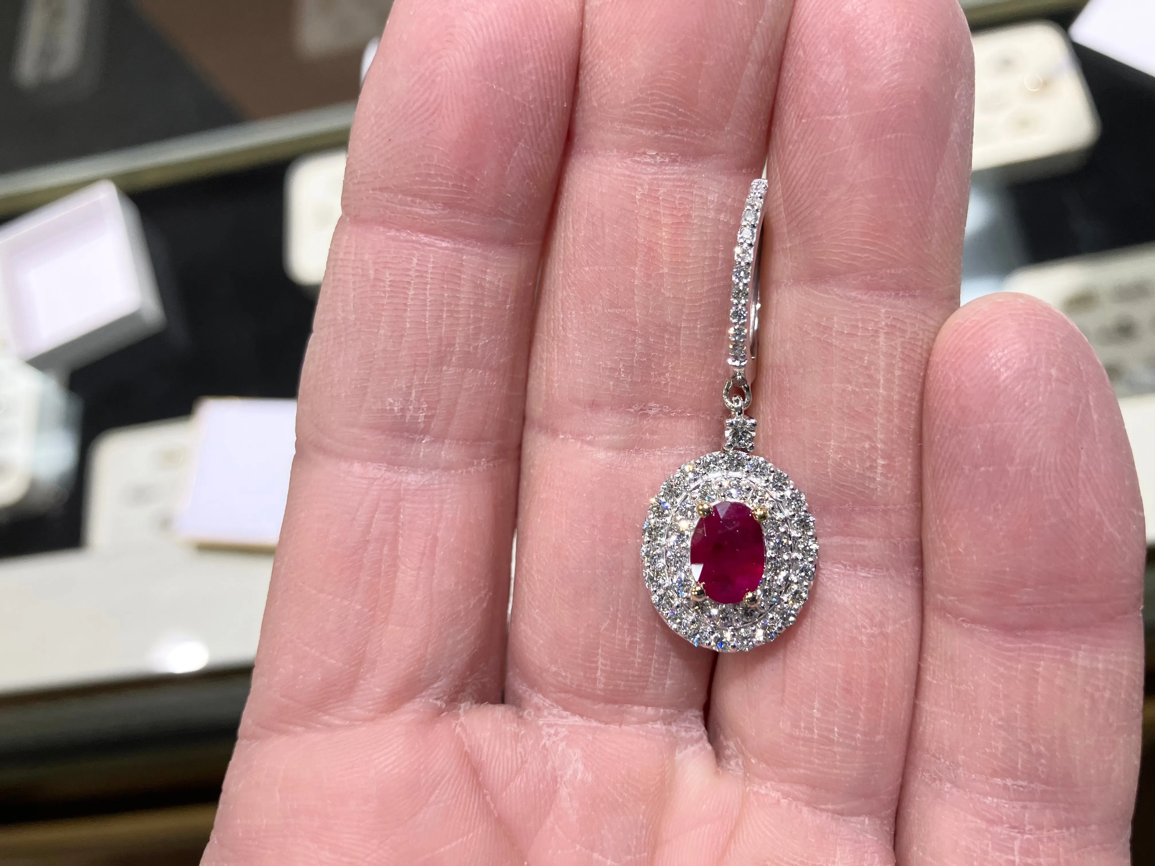 Natural Ruby And Diamond White Gold Dangle Earrings