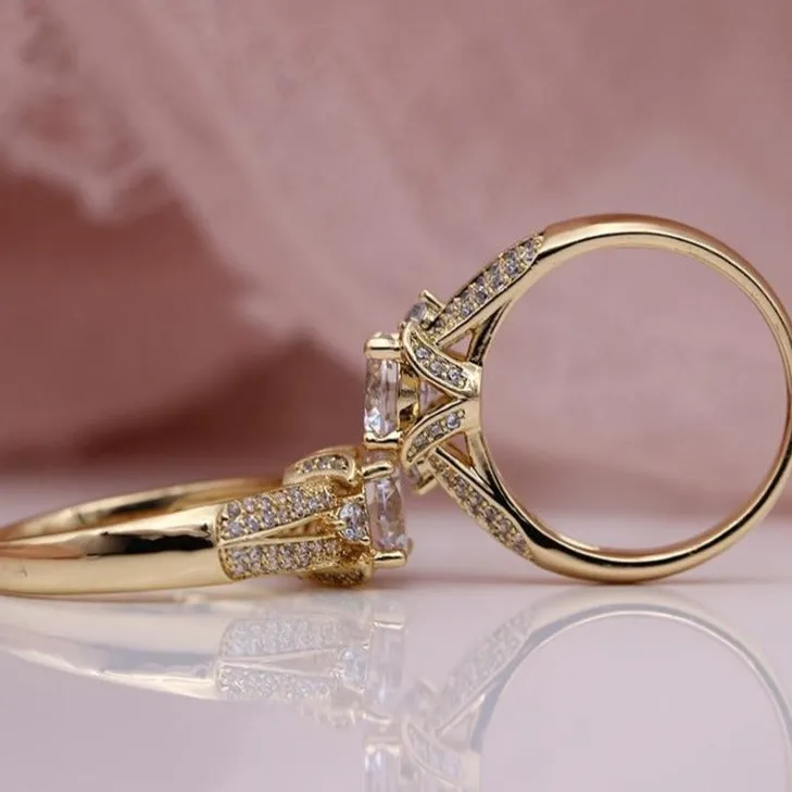 Natural White Sapphire Ring 14K Rose Gold Women's Wedding Jewelry