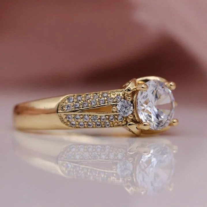 Natural White Sapphire Ring 14K Rose Gold Women's Wedding Jewelry