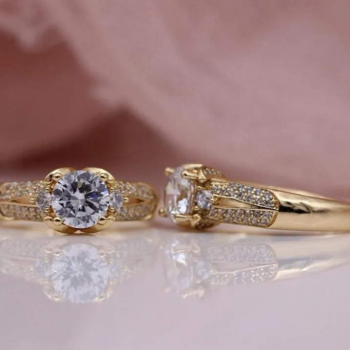 Natural White Sapphire Ring 14K Rose Gold Women's Wedding Jewelry