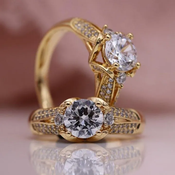 Natural White Sapphire Ring 14K Rose Gold Women's Wedding Jewelry