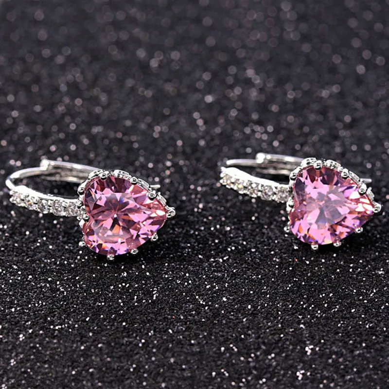 New Arrival Platinum Plated 4 Color Stones Heart Shape Trendy & Elegant AAA Zircon Stud Earring for Party Gift