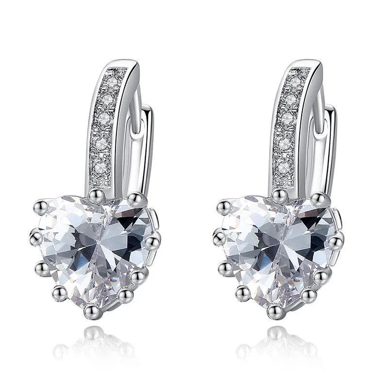 New Arrival Platinum Plated 4 Color Stones Heart Shape Trendy & Elegant AAA Zircon Stud Earring for Party Gift