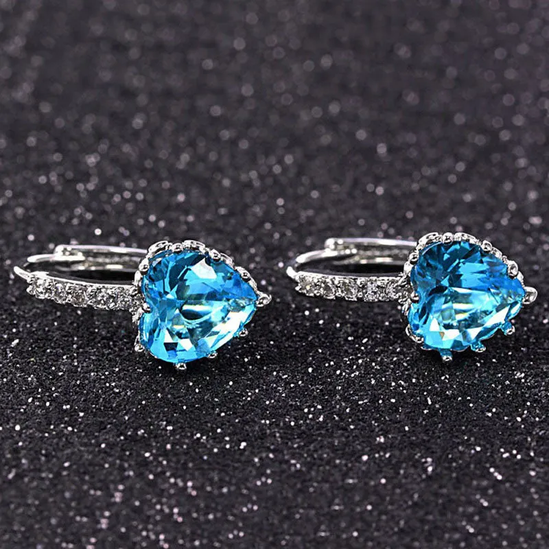 New Arrival Platinum Plated 4 Color Stones Heart Shape Trendy & Elegant AAA Zircon Stud Earring for Party Gift