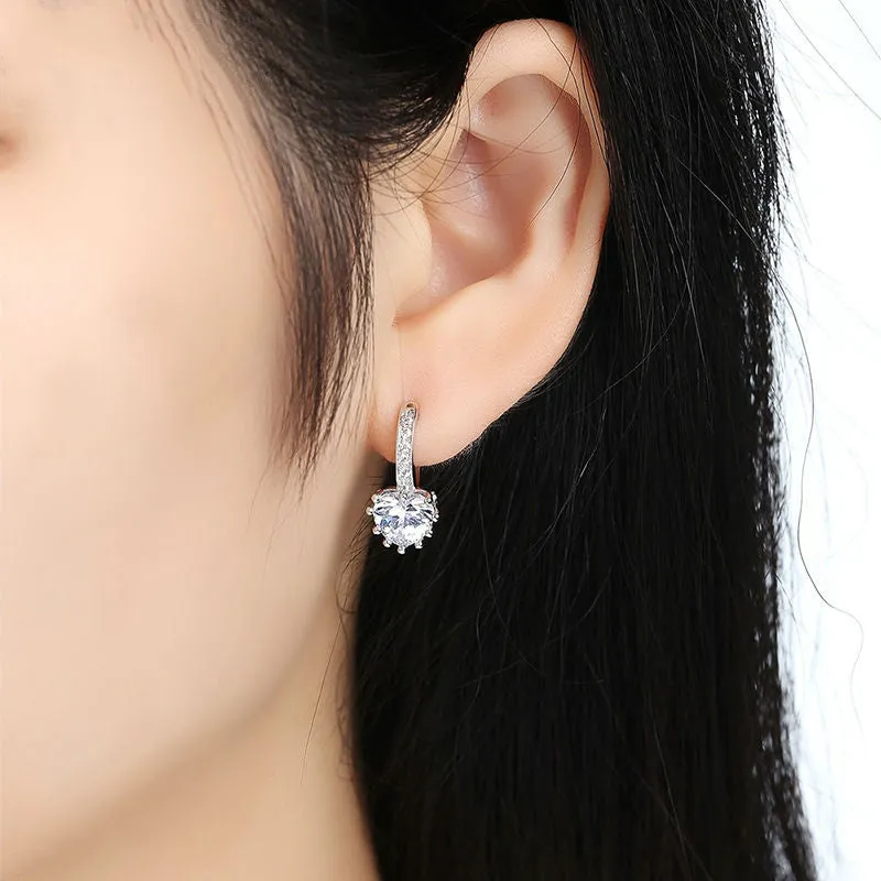 New Arrival Platinum Plated 4 Color Stones Heart Shape Trendy & Elegant AAA Zircon Stud Earring for Party Gift
