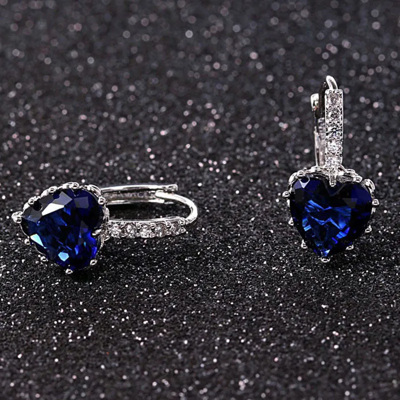 New Arrival Platinum Plated 4 Color Stones Heart Shape Trendy & Elegant AAA Zircon Stud Earring for Party Gift
