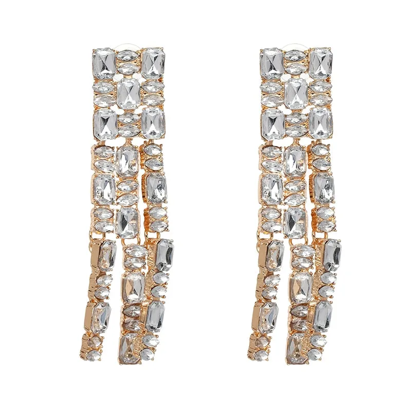 New Christmas Drop Rhinestone Earrings Colorful Tassel Crystal Long Earrings For Women
