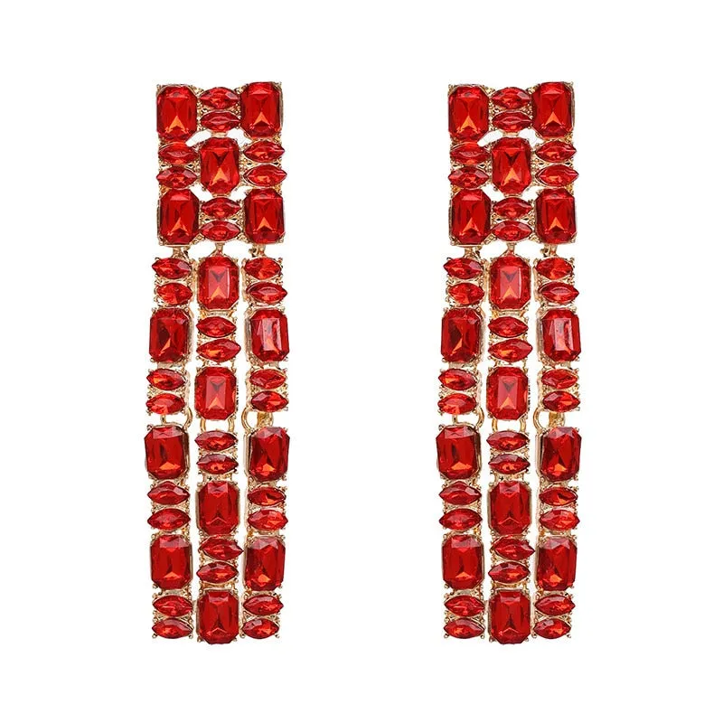 New Christmas Drop Rhinestone Earrings Colorful Tassel Crystal Long Earrings For Women