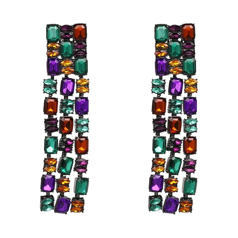 New Christmas Drop Rhinestone Earrings Colorful Tassel Crystal Long Earrings For Women