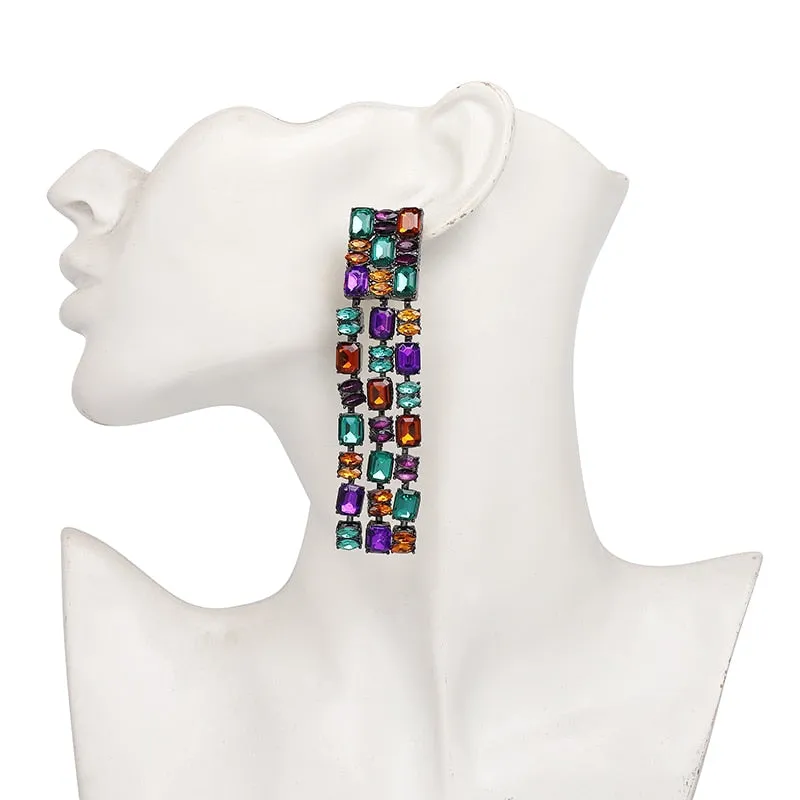 New Christmas Drop Rhinestone Earrings Colorful Tassel Crystal Long Earrings For Women