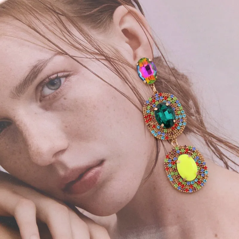New Colorful Rhinestone Earrings For Women Wedding Crystal Earrings