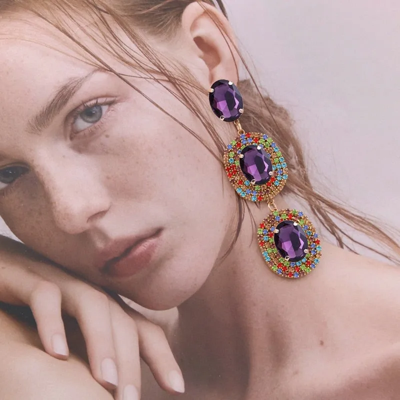 New Colorful Rhinestone Earrings For Women Wedding Crystal Earrings