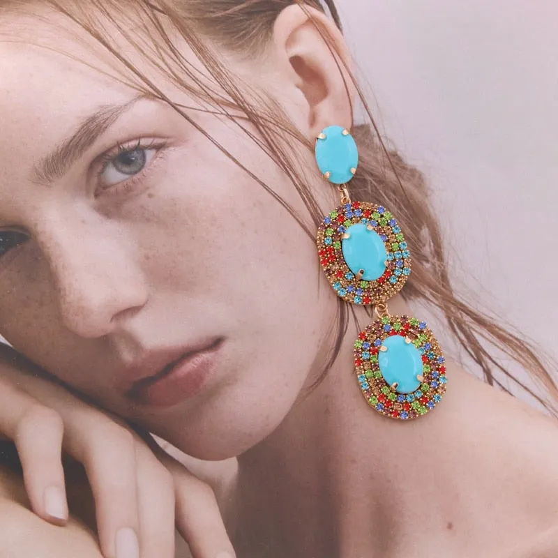 New Colorful Rhinestone Earrings For Women Wedding Crystal Earrings