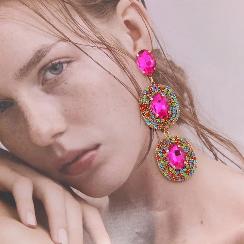 New Colorful Rhinestone Earrings For Women Wedding Crystal Earrings