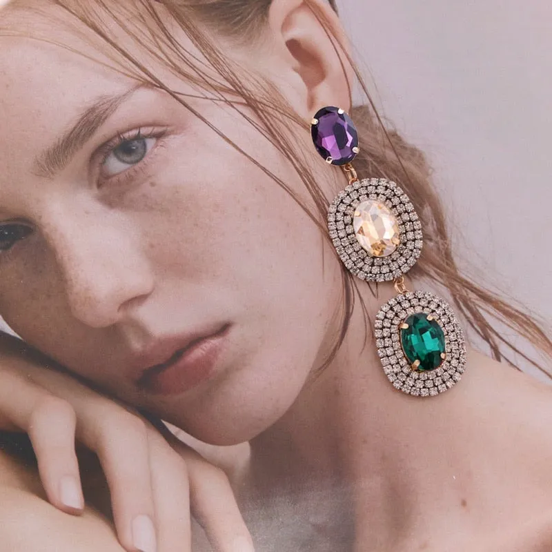 New Colorful Rhinestone Earrings For Women Wedding Crystal Earrings