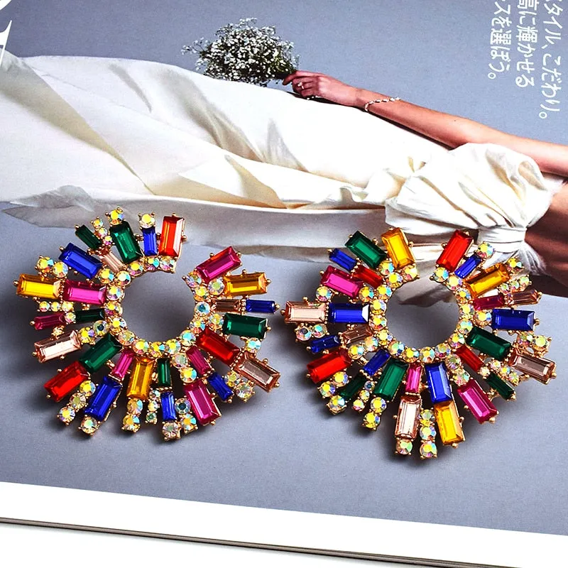 New Design Irregular Metal Colorful Crystal Earrings