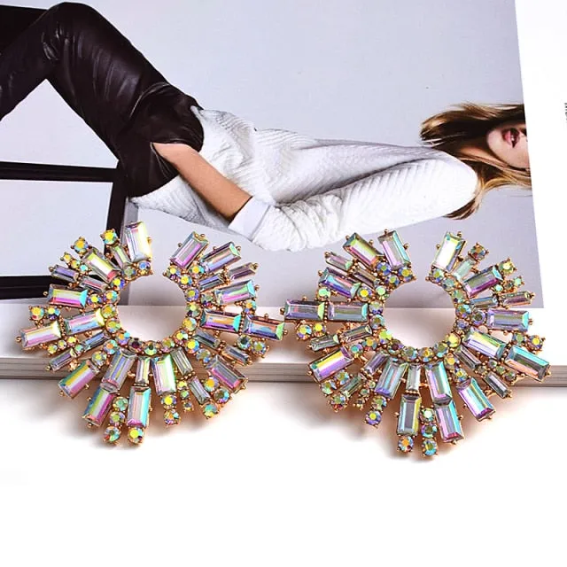 New Design Irregular Metal Colorful Crystal Earrings