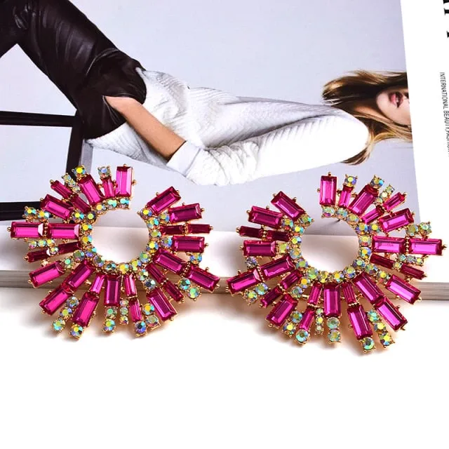New Design Irregular Metal Colorful Crystal Earrings