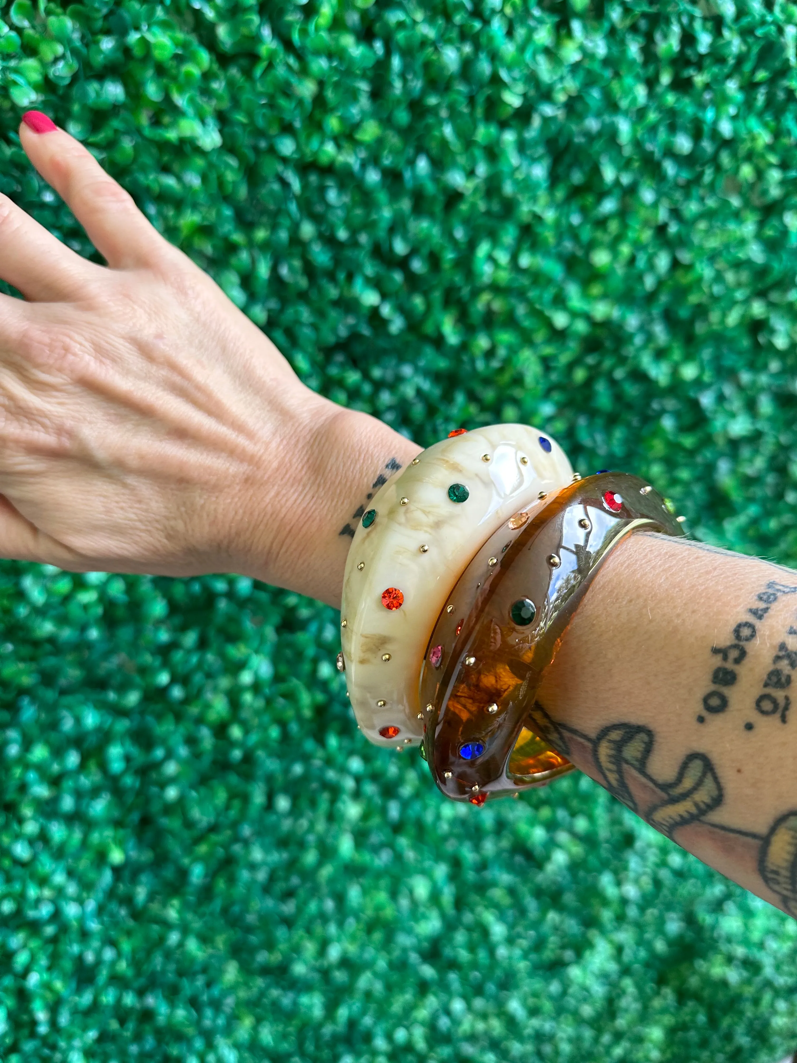New Stock 2 Vintage Classic Retro Irregular Geometric Huge Acrylic Resin Cuff Disco Crystal Bracelets Bangles