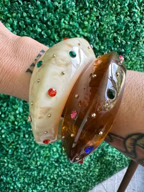 New Stock 2 Vintage Classic Retro Irregular Geometric Huge Acrylic Resin Cuff Disco Crystal Bracelets Bangles