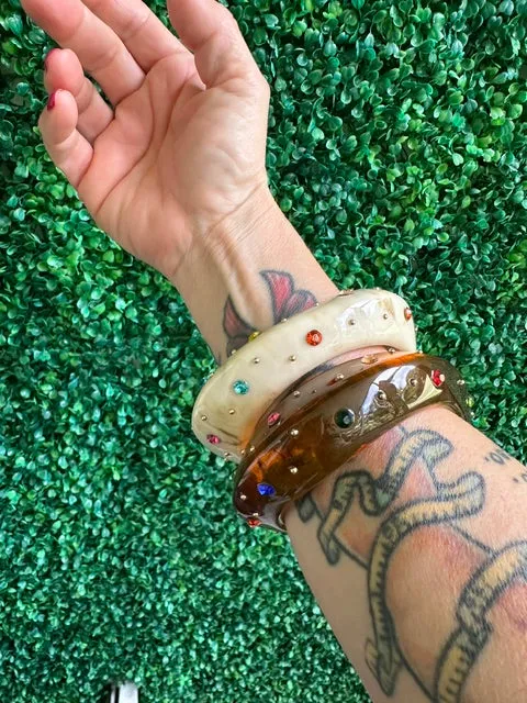 New Stock 2 Vintage Classic Retro Irregular Geometric Huge Acrylic Resin Cuff Disco Crystal Bracelets Bangles