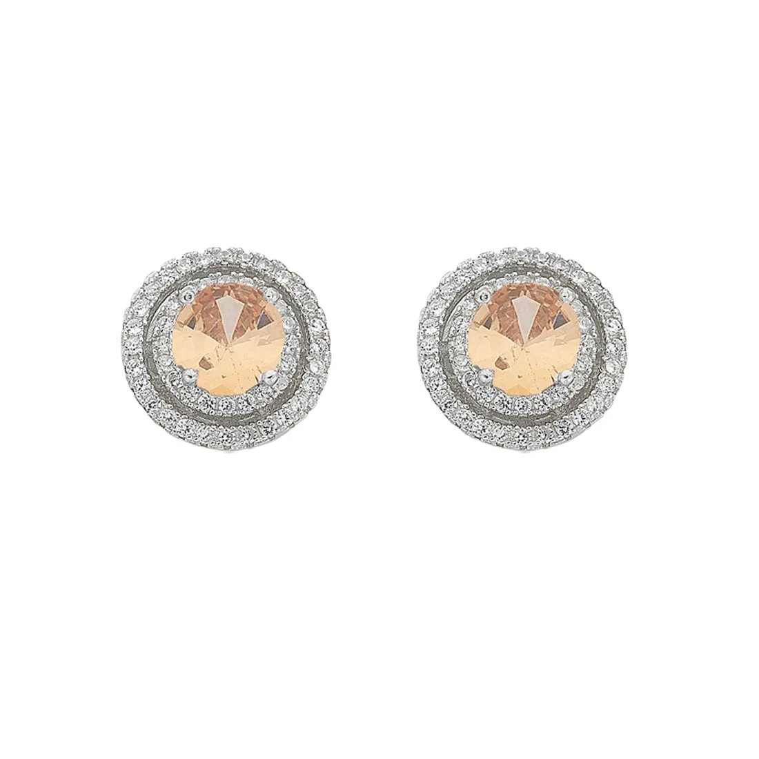November Birthstone Sterling Silver Topaz Cubic Zirconia Halo Earrings